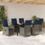 Juego de Comedor de Jardín de 7 Piezas con Cojines de Ratán Gris, Mesa de Jardín Negra 160x80x73 cm Vidrio Templado de , Mesa...