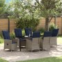 Conjunto de Comedor de Jardín de 7 Piezas con Cojines de Ratán, Mesa de Jardín Negra 200x80x73 cm con Cristal Templado de , M...
