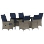 Conjunto de Comedor de Jardín de 7 Piezas con Cojines de Ratán, Mesa de Jardín Negra 200x80x73 cm con Cristal Templado de , M...