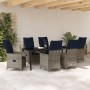 Conjunto de Comedor de Jardín de 7 Piezas con Cojines de Ratán, Mesa de Jardín Negra 200x80x73 cm con Cristal Templado de , M...
