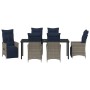 Set de Comedor de Jardín de 7 Piezas con Cojines Ratán Poliéster Gris, Mesa de Jardín  Negra 200x80x73 cm Cristal Templado | Foro24.es | Tu tienda online para hogar, jardín y más Foro24.es