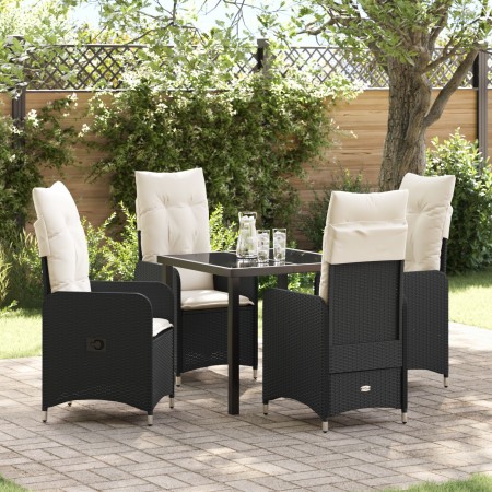 Set de Comedor de Jardín de 5 Piezas con Cojines Negras de Poliratán | Foro24.es | Tu tienda online para hogar, jardín y más Foro24.es