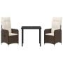 Set de Comedor de Jardín de 3 Piezas con Cojines Marrón de Poliratán de , Sillas de jardín - Ref: Foro24-3379639, Precio: 313...