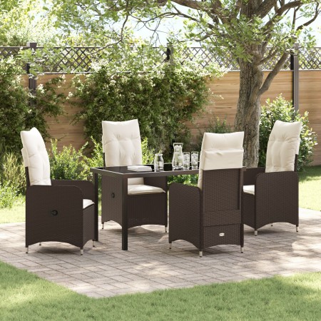 Juego de Comedor de Jardín de 5 Piezas con Cojines Marrón Ratán Poliéster de , Sillas de jardín - Ref: Foro24-3379641, Precio...