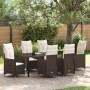 Set de Comedor de Jardín de 7 Piezas con Cojines Marrón Poliratán de , Sillas de jardín - Ref: Foro24-3379644, Precio: 802,84...