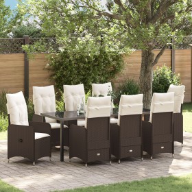 Set de comedor de jardín de 9 piezas con cojines marrón poliratán de , Sillas de jardín - Ref: Foro24-3379645, Precio: 1,00 €...