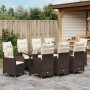 Set de comedor de jardín de 9 piezas con cojines marrón poliratán de , Sillas de jardín - Ref: Foro24-3379645, Precio: 1,00 €...