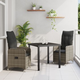 Conjunto de Comedor de Jardín de 3 Piezas con Cojines Gris Poliratán de , Sillas de jardín - Ref: Foro24-3379646, Precio: 321...
