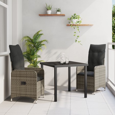 Conjunto de Comedor de Jardín de 3 Piezas con Cojines Gris Poliratán de , Sillas de jardín - Ref: Foro24-3379646, Precio: 321...