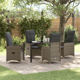 Conjunto de Comedor de Jardín de 5 Piezas con Cojines Gris Poliratán de , Sillas de jardín - Ref: Foro24-3379648, Precio: 564...