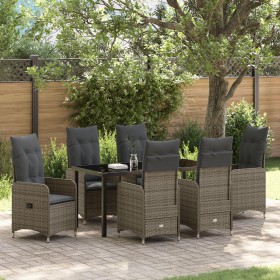 Conjunto de Comedor de Jardín de 7 Piezas con Cojines en Poliratán Gris de , Sillas de jardín - Ref: Foro24-3379650, Precio: ...