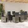 Conjunto de Comedor de Jardín de 7 Piezas con Cojines en Poliratán Gris de , Sillas de jardín - Ref: Foro24-3379650, Precio: ...