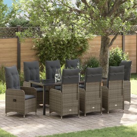 Conjunto de Comedor de Jardín de 9 Piezas con Cojines Poliratán Gris de , Sillas de jardín - Ref: Foro24-3379652, Precio: 1,0...