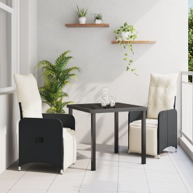Set de Comedor de Jardín de 3 Piezas con Cojines de Poliratán Negro de , Sillas de jardín - Ref: Foro24-3379660, Precio: 333,...
