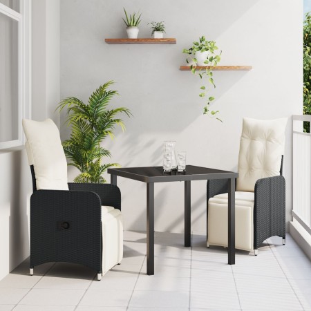 Set de Comedor de Jardín de 3 Piezas con Cojines de Poliratán Negro de , Sillas de jardín - Ref: Foro24-3379660, Precio: 333,...