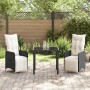 Set de Comedor de Jardín de 3 Piezas con Cojines de Poliratán Negro de , Sillas de jardín - Ref: Foro24-3379660, Precio: 333,...