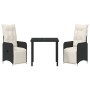 Set de Comedor de Jardín de 3 Piezas con Cojines de Poliratán Negro de , Sillas de jardín - Ref: Foro24-3379660, Precio: 333,...