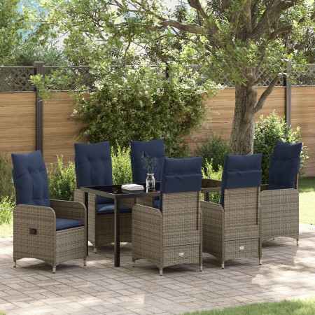 Set de Comedor de Jardín de 7 Piezas con Cojines Negros de Poliratán de , Sillas de jardín - Ref: Foro24-3379664, Precio: 854...