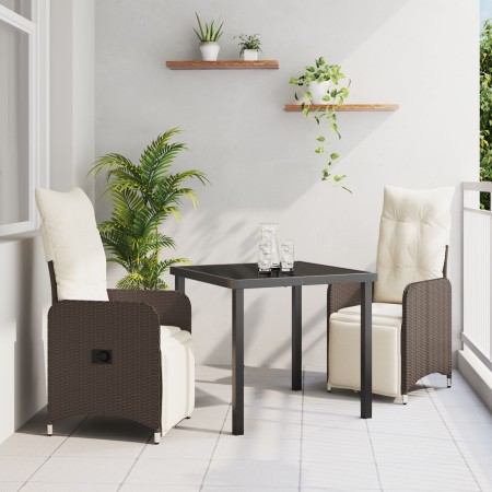 Juego de comedor de jardín de 3 piezas con cojines marrón poliratán de , Sillas de jardín - Ref: Foro24-3379667, Precio: 340,...