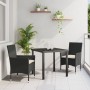 Juego de Comedor de Jardín de 7 Piezas con Cojines Beige Ratán Poligonal, Mesa de Jardín Negra 160x80x73 cm Vidrio Templado d...