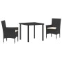 Juego de Comedor de Jardín de 7 Piezas con Cojines Gris Claro Poliratán, Mesa de Jardín Negra 200x80x73 cm Vidrio Templado de...
