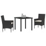 Juego de Comedor de Jardín de 7 Piezas con Cojines Gris Claro Poliratán, Mesa de Jardín Negra 200x80x73 cm Vidrio Templado de...
