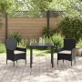 Juego de Comedor de Jardín de 7 Piezas con Cojines Gris Claro Poliratán, Mesa de Jardín Negra 200x80x73 cm Vidrio Templado de...