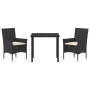 Juego de Comedor de Jardín de 7 Piezas con Cojines Gris Claro Poliratán, Mesa de Jardín Negra 200x80x73 cm Vidrio Templado de...