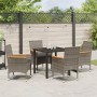 Juego de Comedor de Jardín de 5 Piezas con Cojines de Poliratán Gris, Mesa de Jardín Negra 80x80x73 cm de Cristal Templado de...