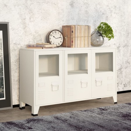 Aparador industrial de metal y vidrio blanco 105x35x62 cm de vidaXL, Aparadores - Ref: Foro24-339609, Precio: 105,83 €, Descu...
