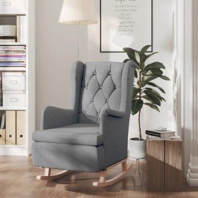 Sillón con patas mecedoras madera maciza caucho tela gris claro en Sillones | Comprar online en Foru.es