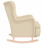 Sillón con patas mecedoras madera maciza caucho y tela crema en Sillones | Comprar online en Foru.es