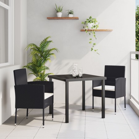 Set de Comedor de Jardín de 3 Piezas con Cojines - Ratán Poliéster Negro de , Sillas de jardín - Ref: Foro24-3380050, Precio:...