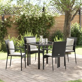 Conjunto de Comedor de Jardín de 5 Piezas con Cojines - Poliratán Negro de , Conjuntos de jardín - Ref: Foro24-3380072, Preci...