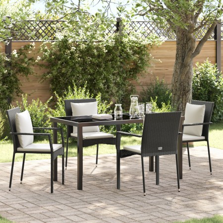 Juego de Comedor de Jardín de 5 Piezas con Cojines Ratán Negro de , Conjuntos de jardín - Ref: Foro24-3380073, Precio: 363,90...