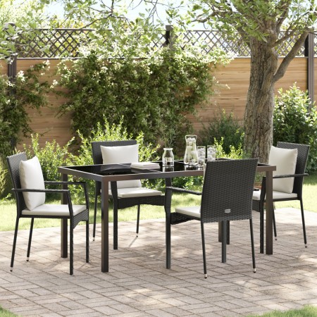 Juego de Comedor de Jardín de 5 Piezas con Cojines Negro Poliratán de , Conjuntos de jardín - Ref: Foro24-3380074, Precio: 37...