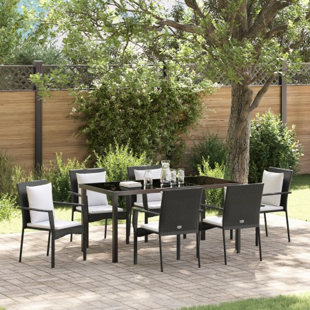 Juego de Comedor de Jardín de 7 Piezas con Cojines Negros de Poliratán de , Conjuntos de jardín - Ref: Foro24-3380076, Precio...