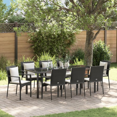Set de Comedor de Jardín de 9 Piezas con Cojines Negro Poliratán de , Conjuntos de jardín - Ref: Foro24-3380077, Precio: 703,...