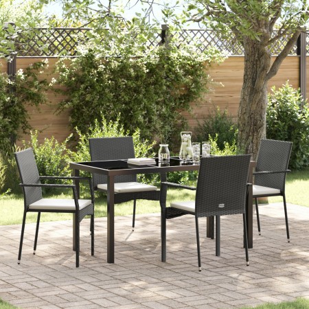 Juego de Comedor de Jardín de 5 Piezas con Cojines Negro Poliratán | Foro24.es | Tu tienda online para hogar, jardín y más Foro24.es