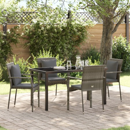 Juego de Comedor de Jardín de 5 piezas con cojines Gris Poliratán | Foro24.es | Tu tienda online para hogar, jardín y más Foro24.es