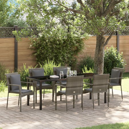 Juego de Comedor de Jardín de 7 Piezas con Cojines Gris Poliratán de , Conjuntos de jardín - Ref: Foro24-3380090, Precio: 494...