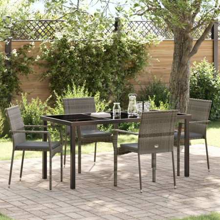 Conjunto de Comedor de Jardín de 5 Piezas con Cojines en Gris Poliratán de , Conjuntos de jardín - Ref: Foro24-3380095, Preci...
