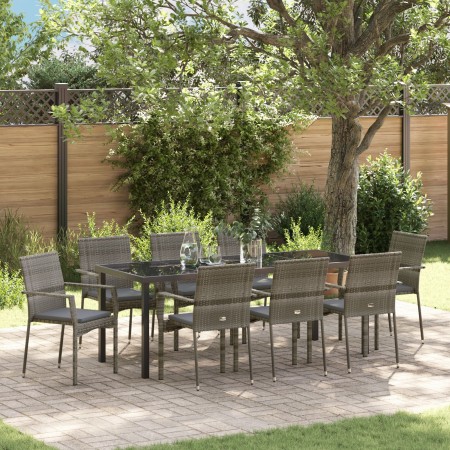 Juego de Comedor de Jardín de 9 Piezas con Cojines Gris Poliratán | Foro24.es | Tu tienda online para hogar, jardín y más Foro24.es