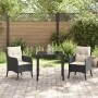 Set de Comedor de Jardín de 3 Piezas con Cojines de Rattan Poliéster Negro de , Sillas de jardín - Ref: Foro24-3380141, Preci...