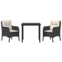 Set de Comedor de Jardín de 3 Piezas con Cojines de Rattan Poliéster Negro de , Sillas de jardín - Ref: Foro24-3380141, Preci...