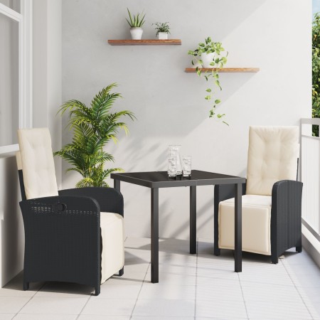 Juego de comedor de 5 piezas con cojines de Ratán sintético negro, Mesa de jardín negra 140x80x73 cm de vidrio templado de , ...