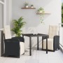 Juego de Comedor de Jardín de 9 Piezas con Cojines Ratán Polímero Gris Claro, Mesa de Jardín Negra 200x80x73 cm Vidrio Templa...