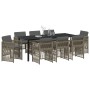 Conjunto de Comedor de Jardín de 9 Piezas con Cojines Ratán Gris,  Mesa de Jardín Negra 200x80x73 cm Vidrio Templado | Foro24.es | Tu tienda online para hogar, jardín y más Foro24.es