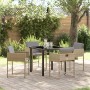 Conjunto de Comedor de Jardín de 5 Piezas con Cojines Beige Ratán Poli, Mesa de Jardín Negra 160x80x73 cm Vidrio Templado de ...