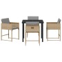 Conjunto de Comedor de Jardín de 5 Piezas con Cojines Beige Ratán Poli, Mesa de Jardín Negra 160x80x73 cm Vidrio Templado de ...